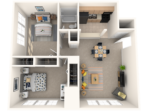 Floor plan for 2 beds, 1 bath, 780 sqft